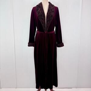 VTG Kimberly Gale Burgundy Velvet Robe Paisley 90s Old Money Victorian Gothic S